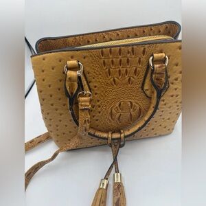 Mustard Yellow Faux Ostrich Leather Handbag Tassels Crossbody Removable Strap